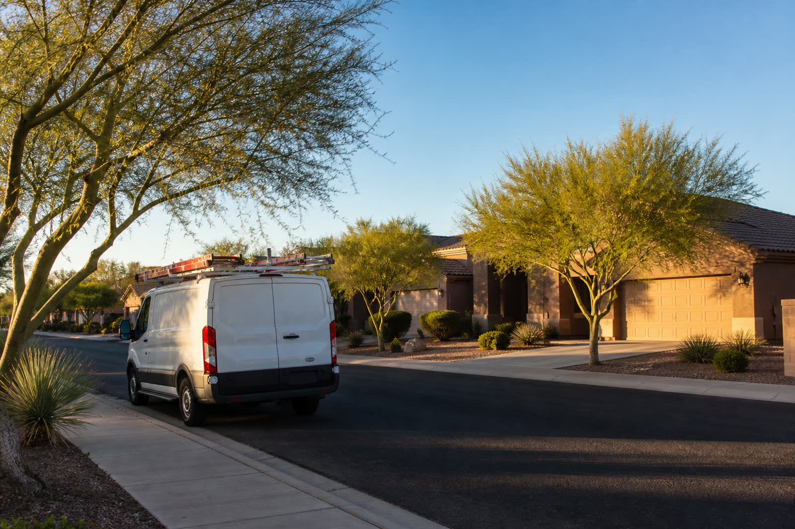 East Valley street with a service van